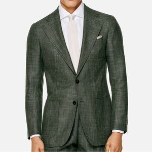 SUITSUPPLY Havana single Breast US 40s Men Suit Wool silk linen green 2 piece